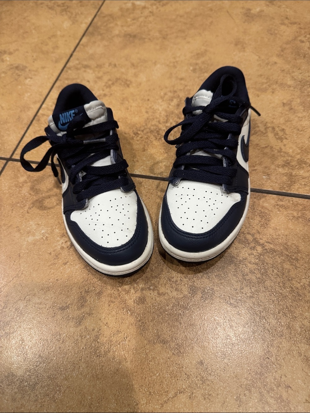 Nike Kids Navy and White Low-Top Sneakers with Blue Logo